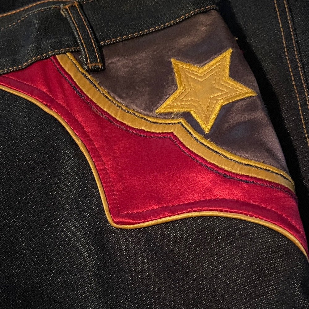 Brittania Vintage 1970’s Flare Jeans Star Accents Dark Blue Denim 34L NWOT - Picture 3 of 6